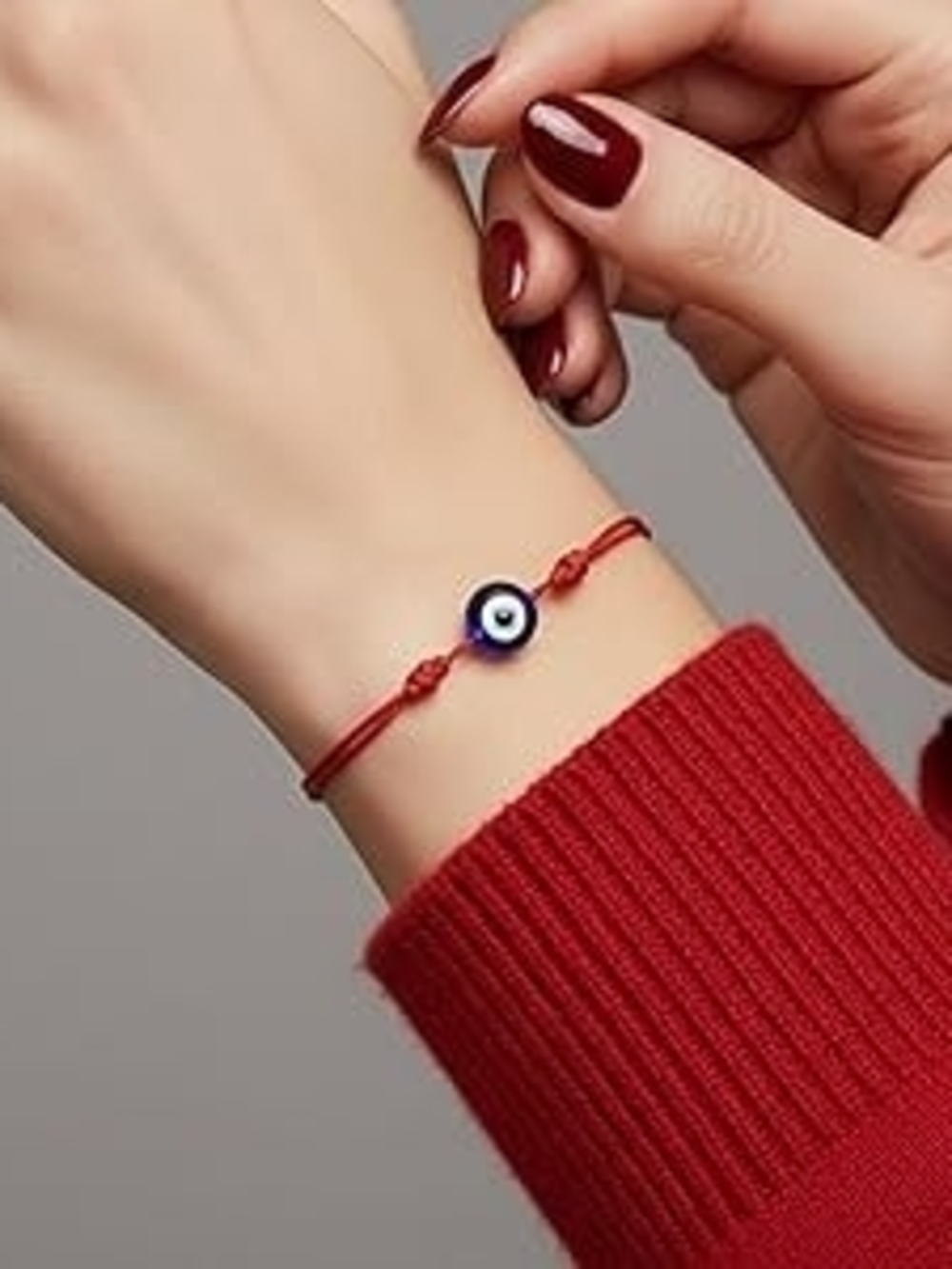 Red String Bracelet with Blue Evil Eye Charm Rakhi - Picture 5 of 8